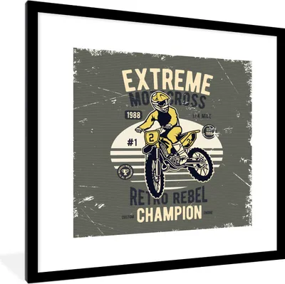Produktbild von MuchoWow® MuchoWow® Gerahmtes Poster Motorrad - Mann - Retro - Gelb 40x40 cm - Poster mit zchwarzem Bilderrahmen - Poster - Plakat im Rahmen