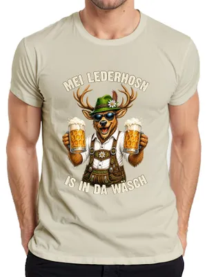 Produktbild von Mei Lederhosn is in da Wäsch Hirsch Lederhose Dirndl Herren T-Shirt, Natur, M