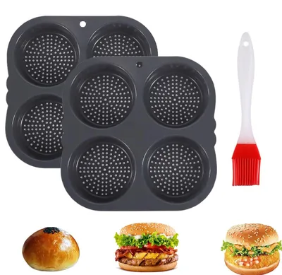 Immagine prodotto di Omgoods - Set di 2 stampi in silicone per hamburger con spazzola per griglia