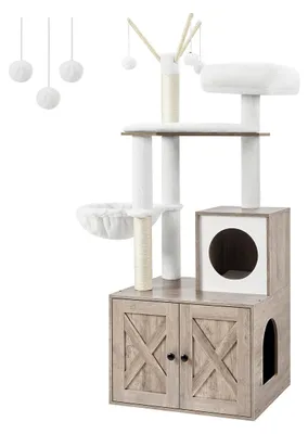 Obrázok produktu pre Škrabadlo pre mačky 2 v 1 – škrabacia doska – drevotrieska – plyš – sisal – stabilné – 57,5 x 50 x 140 cm