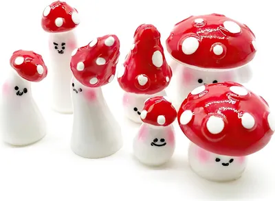 Produktbild von Mini-Pilze aus Kunstharz, 7 Stück rote Mini-Pilze, Miniatur-Pilzfiguren, Dekorative Mini-Pilze, Geeignet zur Dekoration von Mini-Gärten, Puppenhäusern und Topfpflanzen