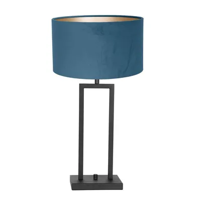 Produktbild von Steinhauer Tischleuchte Stang 1-flammig Matt Schwarz mit blauen Stoffschirm 17x17cm
