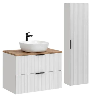 Produktbild von Waschtisch und Hängesäule 80.6cm Adriel mit 2 Schubladen, Weiß