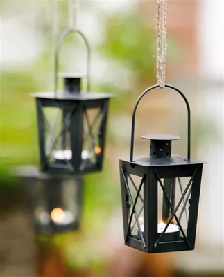 Produktbild von 2x Mini Laterne aus Metall + Glas, schwarz, Teelichthalter, Hängelaterne, Metalllaterne, Gartenlaterne, Windlicht, Gartendeko für Draußen wetterfest