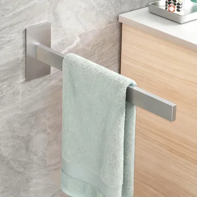 Image de Porte-serviettes sans perçage, argenté, 37 cm, autocollant, en acier inoxydable 304 brossé, pour cuisine et salle de bains, porte-serviettes pour invités