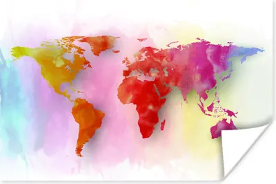 Produktbild von MuchoWow® Poster Weltkarte - Aquarell - Regenbogen 120x80 cm - Bilder