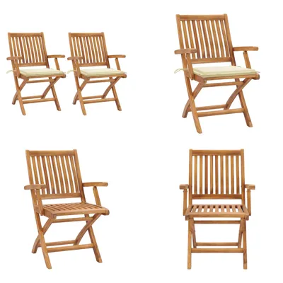 Produktbild von vidaXL Gartenstühle 2 Stk. mit Cremeweißen Kissen Teak Massivholz - Gartenstuhl - Gartenstühle - Holz-Gartenstuhl - Holz-Gartenstühle