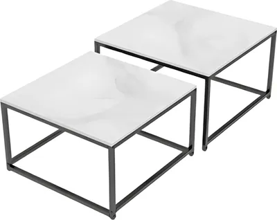 Immagine prodotto di Tavolino Mandina - Set di 2 - Per ufficio o soggiorno - Quadrato - Design senza tempo - Bianco lucido