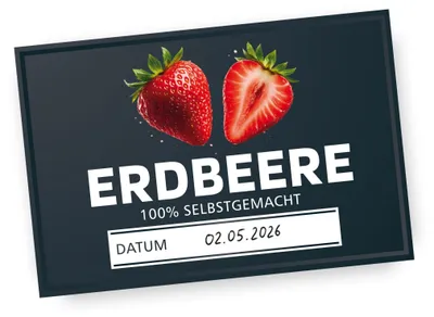 Produktbild von Itenga 50 x Marmeladenetikett Erdbeere - schwarz - rechteckig 6x4cm