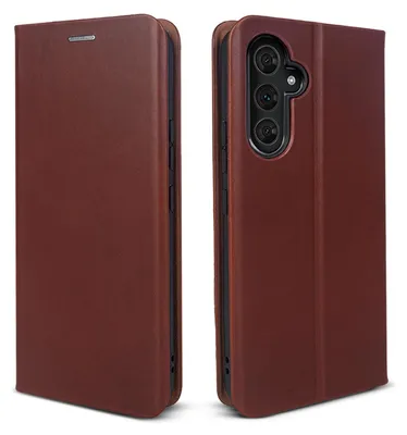 Produktbild von Leder Handyhülle für Samsung Galaxy A16 / A16 5G Echtleder Lederhülle Klapp Cover Hülle Case Kartenfach RFID Schutz Farbe: Dunkelbraun