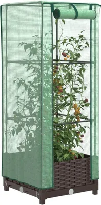 Produktbild von "2026 Promotion" Hochbeet - Pflanzkasten - mit Gewächshaus-Aufsatz - Rattan-Optik 40x40x123 cm - Beete CC24785