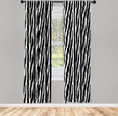 Immagine prodotto di ABAKUHAUS Tende con stampa zebrata, tende, illustrazione decorativa con motivo esotico savana e animali, 2 pezzi 75 x 245 cm, grigio antracite e bianco
