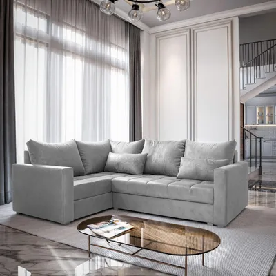 Produktbild von Masseno Ecksofa LIRENO L-S mit Schlaffunktion L-Form, Sofa mit Bettkasten, Wohnzimmersofa, Couch, Soffa, Bettsofa, Couchgarnitur- Hellgrau, PAROS 05