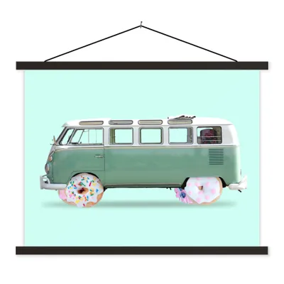 Produktbild von MuchoWow® Textilposter Donuts - Lieferwagen - Auto - Grün 60x45 cm mit schwarzem Rahmen - Poster Schlafzimmer