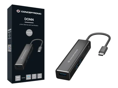 Produktbild von Conceptronic DONN08B 3-Port-USB-Hub mit Kartenleser