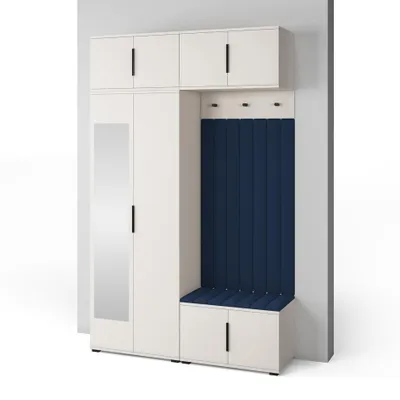 Produktbild von Garderoben-Set Napoli Version 11: Kleiderschrank mit Polsterpaneelen, Schuhschrank und Schrankaufsatz Flur und Eingangsbereich (Cashmere/Trinity 30)