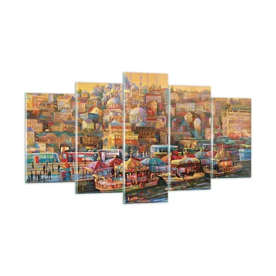 Produktbild von Bilder auf glas - 5 Teile - Farben Stadt Türkei - 160x85cm - Glasbilder - Wandbilder - Bilder - zum Aufhängen bereit - Wanddekoration aus Glas - Glas Bilder - Wandbild auf Glas - GEA160x85-4987