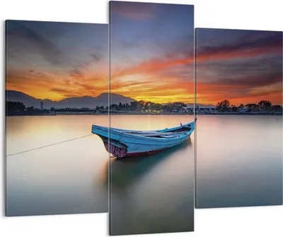 Produktbild von Bild auf Leinwand - Leinwandbild - 3 Teile - Westen Sonne Boot - 130x100cm - Wand Bild - Wanddeko - Wandbilder - Leinwanddruck - Bilder - Wanddekoration - Leinwand bilder - Wandbild - CB130x100-4791