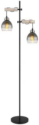 Produktbild von LED Stehleuchte schwarz, Holz natur, Rauchglas, H 168 cm