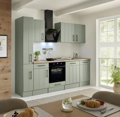 Produktbild von Küche Küchenzeile Landhaus Grün Anton 250 cm Induktion ohne Kühlschrank Respekta