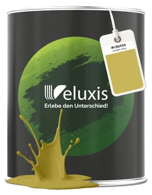 Produktbild von Wandfarbe Gold Gelb Grün Matt Innenfarbe – Deckkraft Klasse 1, VOC-frei, Ohne Grundierung, Tropfarm – Wohnzimmer & Schlafzimmer – 2,5L – Veluxis (Golden Olive)