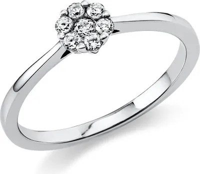 Produktbild von Ring Blume aus 585 Gold Weißgold 7 Brillanten 0,17ct TW-SI B:5,3mm Innenumfang 60mm  Ø19.1mm