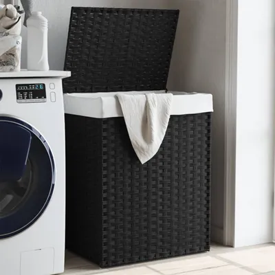 Produktbild von CLORIS Wäschekorb mit Deckel Schwarz 46x33x60 cm Poly Rattan, 3,6 kg