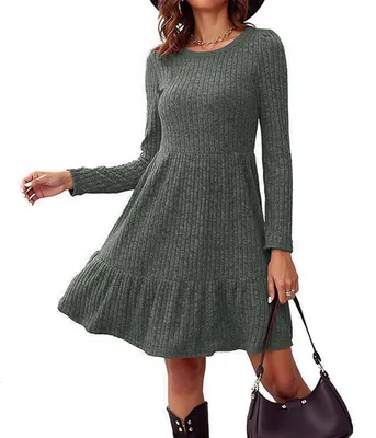 Imagen del producto de Vestido mini de punto para mujer, con mangas largas