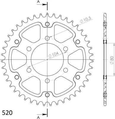 Produktbild von Stealth-Kettenrad Supersprox 520 - 41Z (schwarz) RST-478:41-BLK|ID 80,0 LK 104,0 6-Loch