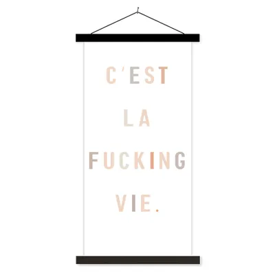 Produktbild von MuchoWow® Textilposter Text - Zitate - C'est la fucking vie - Leben 60x120 cm mit schwarzem Rahmen - Magnete