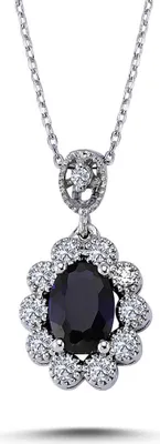 Immagine prodotto di Collana entourage di zaffiri ovali e diamanti in oro bianco 585