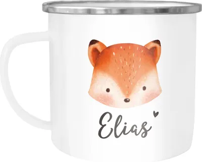 Produktbild von Kinder-Tasse Emaille Bär, Fuchs, Einhorn mit Namen personalisierte Namenstasse für Kinder Tiermotive SpecialMe® Fuchs emaille-weiß-silber standard