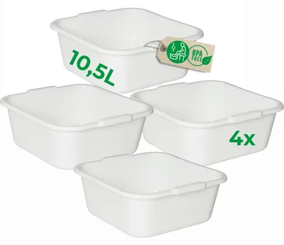 Produktbild von Novaliv 4x Spülschüssel eckig 10,5L, 34x34 cm, Weiß, BPA-frei & Spülmaschinenfest – Ideal für Küche und Camping, Wanne, Große Plastikschüssel, Waschschüssel eckig, Waschwanne, Abwaschschüssel
