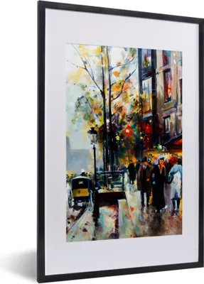 Produktbild von MuchoWow® Gerahmtes Poster Gemälde - Stadt - Öl 40x60 cm - Poster mit Schwarzem Bilderrahmen Wandposter Rahmen Foto Bilder - Poster in Rahmen