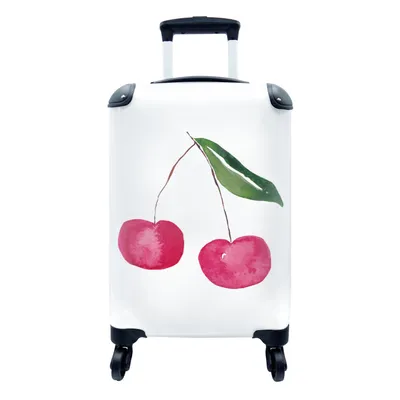 Produktbild von MuchoWow® Koffer Handgepäck Trolley Rollkoffer Kleine Reisekoffer mit 4 Rollen - Kirschen - Obst - Weiß - Cabin Size < 55x40x23 cm & 55x40x20 cm - Fotokoffer - Kabinenkoffer - Boardgepäck - Reise-Box - Reisekoffer - Reisegepäck - Koffer mit Bild - Trolley für Kinder