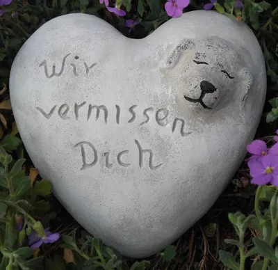 Produktbild von Grabherz Hund Spruch - Wir vermissen Dich - Grabschmuck Dekoherz Steinguss Herz 071