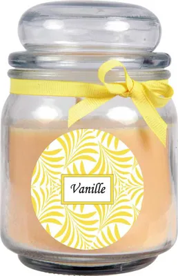 Immagine prodotto di Candela profumata con scritta "Vanilla" in un barattolo di caramelle, 300 g di cera - durata di combustione circa 70 ore, candela in barattolo in confezione regalo