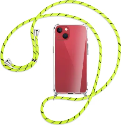 Produktbild von Handykette Backcover-Schutzhülle mit Band (Metall silberfarben) für Apple iPhone 13 - neongelb