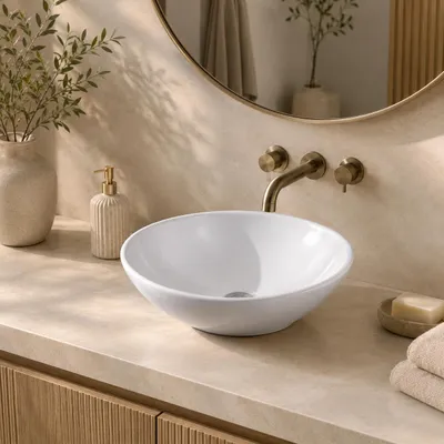 Produktbild von Aufsatzwaschbecken oval weiß Keramik Waschschale für Bad und Gäste-WC