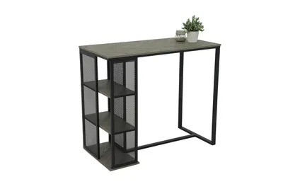 Produktbild von Hela Tische, Stehtisch Bistrotisch Klara, Holzdekor Fischgrät Grau, Ablageregal, Metall-Gitterseiten / -Rahmengestell Schwarz, Maß 120x60x103cm