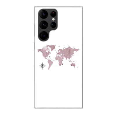 Produktbild von MuchoWow® Handyhülle Schutzhülle Hülle für Samsung Galaxy S22 Ultra Weltkarte - Rosa - Flugzeug Silikon Softcase Handy Hülle - Abbildung
