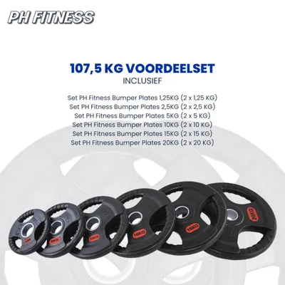 Zdjęcie produktu dla PH Fitness Zestaw talerzy Tri-Handle, gumowane, otwór 50 mm – 107,5 kg