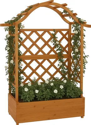 Produktbild von Hochbeet HWC-P66, Pflanz-/Blumenkasten Pflanzkübel Rankgitter Rankhilfe Spalier Holz  138x110x44cm  natur