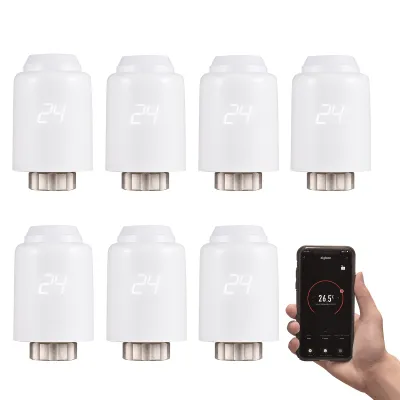 Produktbild von 7X ZigBee Elektronischer Heizkörperthermostat, Smart Radiator Thermostat Programmierbarer Thermostatventil APP-Steuerung, Sprachsteuerung Heizkörperregler kompatibel mit Alexa, Google Assistant, Fenster geöffnet, Frostschutzfunktion