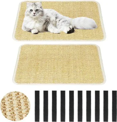 Productafbeelding van Natuurlijke sisal krabmat voor katten 2 stuks - beschermt meubels, banken, tapijten - kattenwand 30 x 40 cm