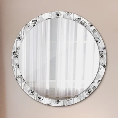 Produktbild von Ø100cm Spiegel - Glasrahmen mit Aufdruck - Wandspiegel Schlafzimmer - Blumen Mohnblumen