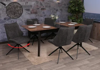 Produktbild von 6er-Set Esszimmerstuhl MCW-O48, Küchenstuhl, drehbar Auto-Return, Stoff/Textil Chenille (320g/m²)   grau