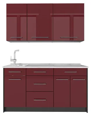 Produktbild von Singleküche Vicco Fame-Line Bordeaux Hochglanz/Anthrazit 150 cm, AP Marmor, Model 64765