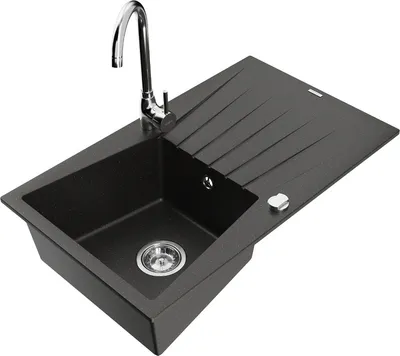 Produktbild von Mexen Cesar 1 Becken-Granitspüle mit Abtropffläche und Mischbatterie Telma, Schwarz/Gold - 6514-75-670200-00