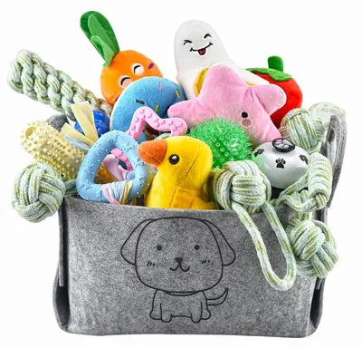 Produktbild von 24-teiliges Welpenspielzeug-Set mit Aufbewahrungsbox, Kauspielzeug zum Zahnen für kleine und mittelgroße Hunde